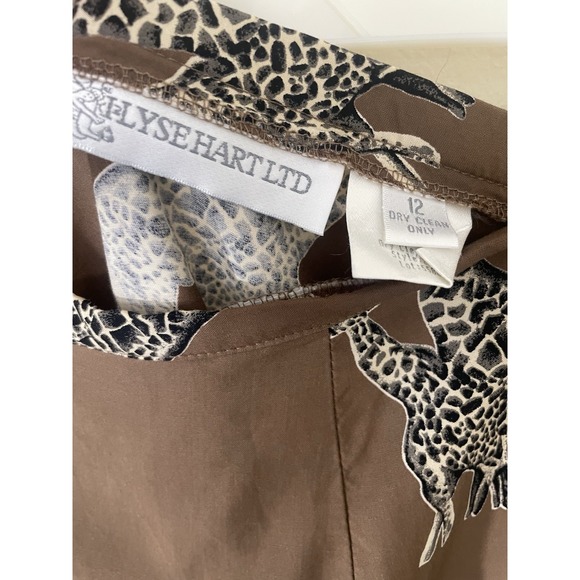 Vintage Maxi Pencil Skirt Brown Giraffe Elephant Safari Sz 12 Split Sides Artsy - Picture 7 of 8